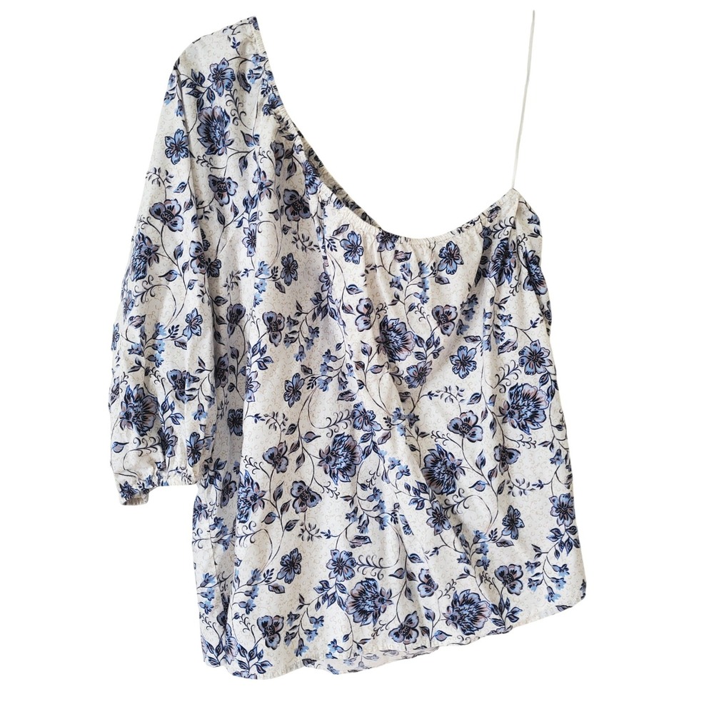 J. Jill Womens Blue Floral One Shoulder Blouse Cotton Modal Top Large